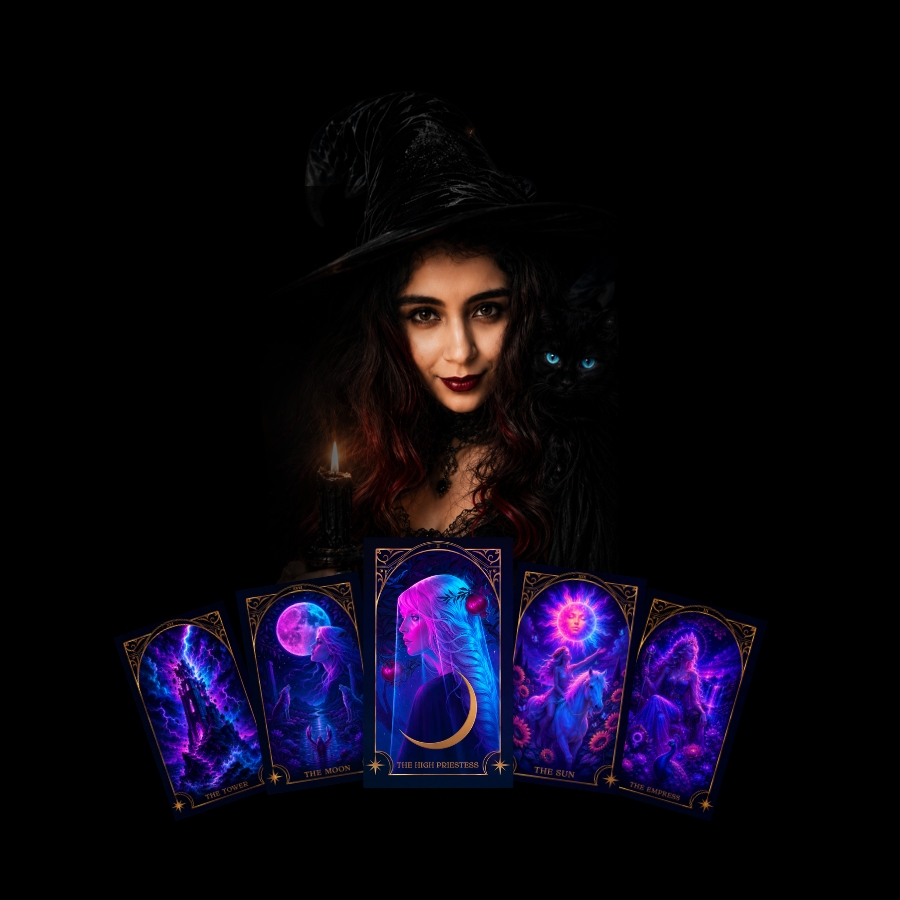 The founder of The Celestial Joint with tarot cards